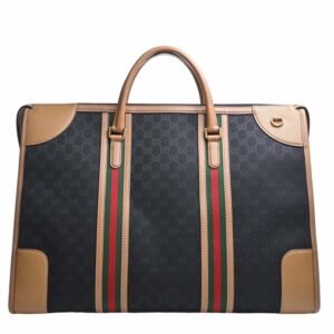GUCCI GG Canvas Leather Extra Large Duffle Double G 2WAY Handbag Boston Bag 715773 Black/Brown Ladies | AlmaBagz