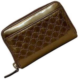 Gucci Coin Case Bronze Gold Micro Shima 256810 Patent Leather GUCCI Brown Purse Card Pocket GG Round | AlmaBagz