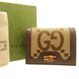 GUCCI 658244 Jumbo GG Bamboo Canvas Leather Brown Bifold Wallet 0153 | AlmaBagz