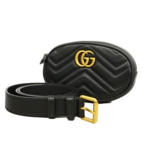Gucci Waist Bag GG Marmont 476434 Leather Black Gold metal | AlmaBagz