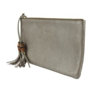 GUCCI Bamboo Clutch Bag 376854 Leather Gold Series Second Pouch Tassel | AlmaBagz