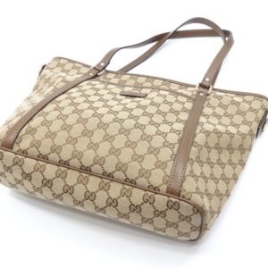 GUCCI Tote Bag Women's Beige GG Canvas Leather 388929 467891 Shoulder | AlmaBagz