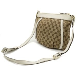 Gucci GG Canvas Abbey Shoulder Bag Leather Khaki Beige Off-White White 203257 | AlmaBagz