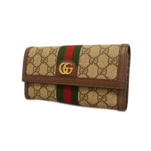Gucci Ophidia Gold Hardware 523153 Women's GG Supreme Long Wallet (bi-fold) Beige | AlmaBagz