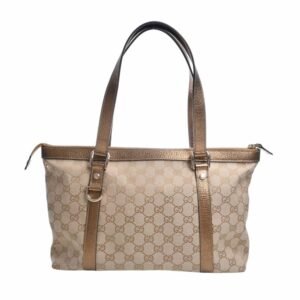 Gucci GG Canvas Leather Tote Bag 141470 Beige/Gold Women's | AlmaBagz