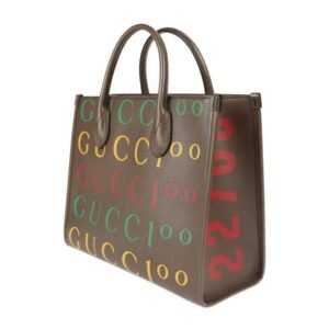 GUCCI 100th Anniversary Tote Bag 680956 Leather Brown Multicolor 2WAY Handbag Shoulder | AlmaBagz