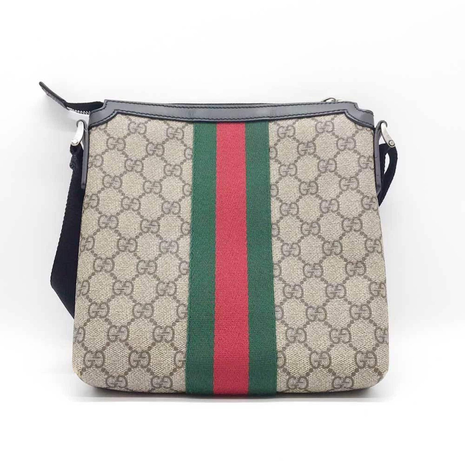 GUCCI Shoulder Bag Sherry Line GG Canvas Leather 471454 Black Beige | AlmaBagz