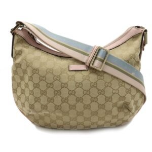 Gucci GG canvas shoulder bag leather beige pink light blue 181092 | AlmaBagz