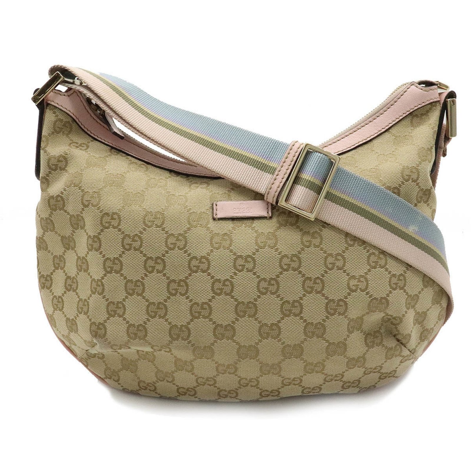 Gucci GG canvas shoulder bag leather beige pink light blue 181092 | AlmaBagz