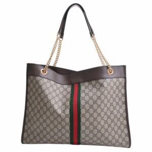 GUCCI Rajah GG Supreme Leather Large Chain Shoulder Bag 537219 Beige Brown Women's | AlmaBagz
