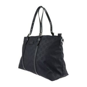 GUCCI tote bag 387067 GG nylon x leather black silver hardware handbag | AlmaBagz
