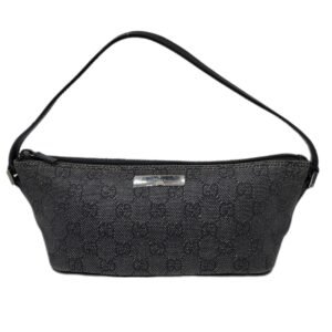 GUCCI 07198 Gray Black Pouch Handbag Back Canvas Leather Women Men Unisex | AlmaBagz