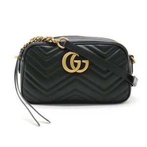 Gucci GG Marmont shoulder bag pochette chain quilted leather black 447632 | AlmaBagz