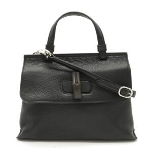 Gucci bamboo daily bag handbag shoulder leather black 370831 | AlmaBagz