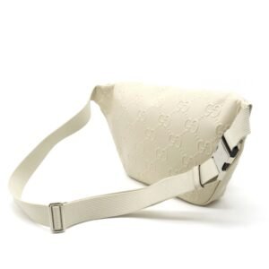 GUCCI GG embossed belt bag body waist pouch hip punching leather ivory white 645093 | AlmaBagz