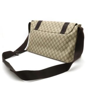 GUCCI GG Plus Shoulder Bag PVC Leather Khaki Beige Dark Brown 122374 | AlmaBagz