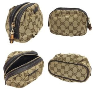 Gucci GG Canvas Bamboo Pouch WG Beige x Brown Leather Women's Unisex Bag | AlmaBagz