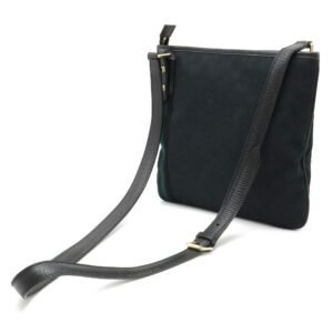 Gucci GG Canvas Sherry Line Shoulder Bag Leather Black Green 144388 | AlmaBagz