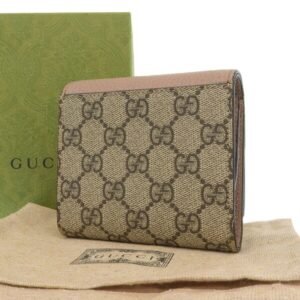 GUCCI GG Supreme Leather Double G Bifold Wallet 598587 Beige Pink Women's | AlmaBagz
