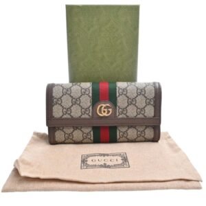 GUCCI Ophidia GG Supreme Sherry Continental Long Wallet 523153 Beige Brown Women's | AlmaBagz