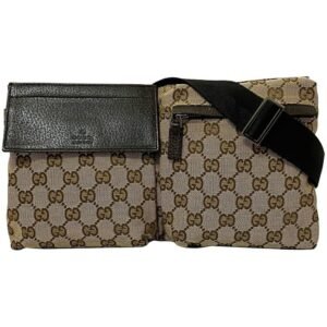 Gucci Body Bag Beige Brown GG Canvas 28566 002058 Waist Pouch Leather GUCCI Belt Velcro Women's Men's Unisex | AlmaBagz