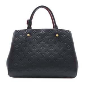 Louis Vuitton Montaigne MM Navy Red MarineRouge Monogram empreinte leather M42746 | AlmaBagz