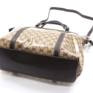 GUCCI Handbag GG Crystal Beige Brown Coated Canvas Leather 339551 493075 Women Men | AlmaBagz