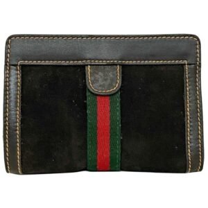 Gucci Perfume Pouch Brown Green Red Shelly 506 Leather Suede GUCCI PARFUMS Magic Tape Clutch Stripe Ladies | AlmaBagz