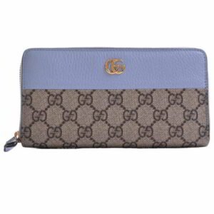 Gucci GG Supreme Marmont Zip Around Long Wallet Beige/Blue PVC Leather | AlmaBagz