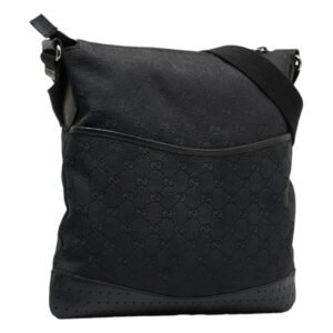 GUCCI GG Canvas Shoulder Bag 145857 Black Leather Women's | AlmaBagz