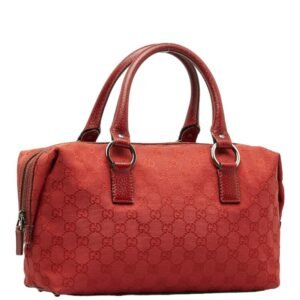 Gucci GG Canvas HandBag Boston Bag 113009 Red Leather Women's | AlmaBagz