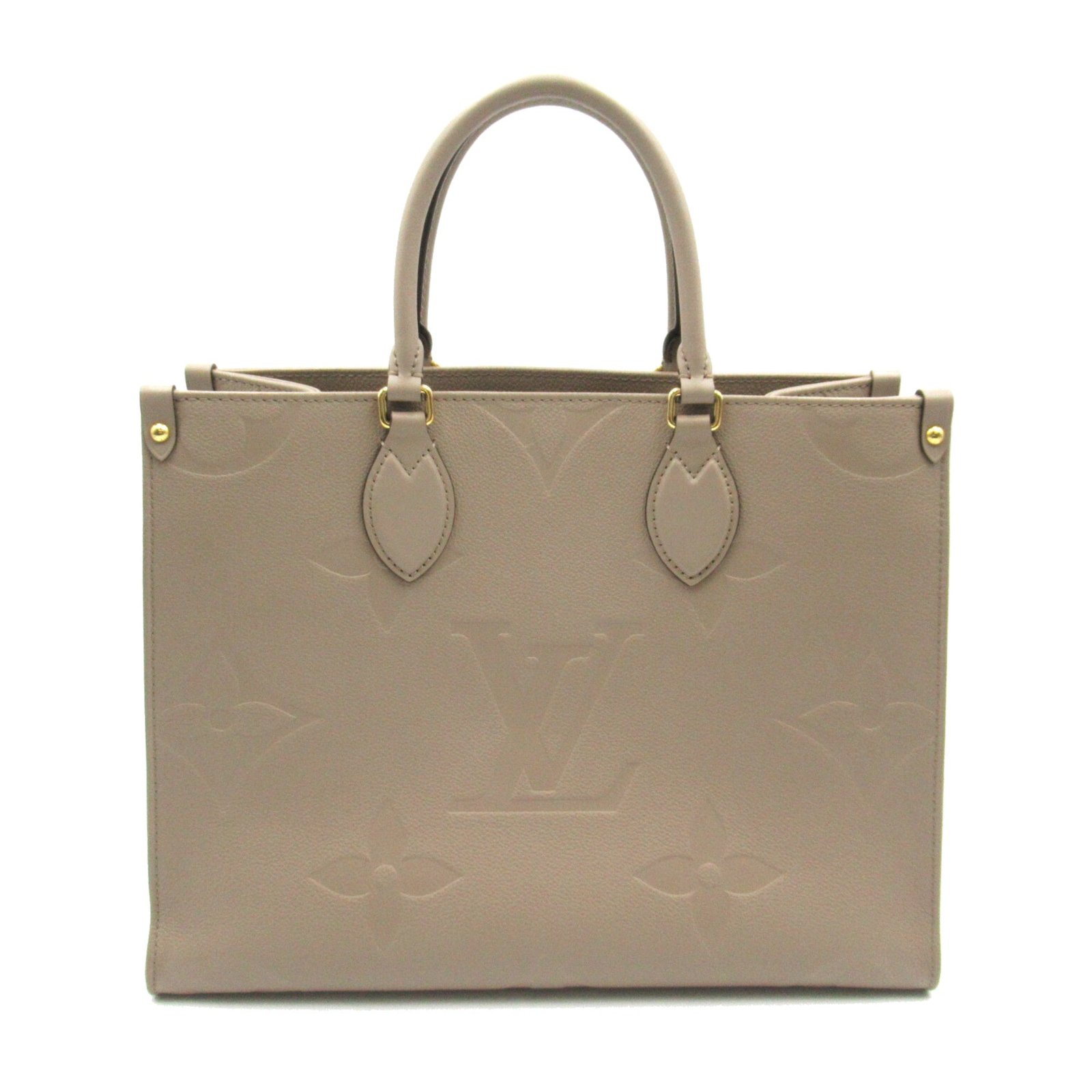 LOUIS VUITTON On the Go MM Beige Tour rail Monogram empreinte leather M45607 | AlmaBagz