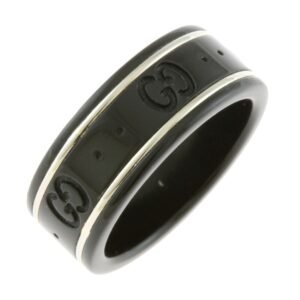 Gucci Ring Icon Thin Band Black Corundum # 9 8.5 Ladies Metal | AlmaBagz
