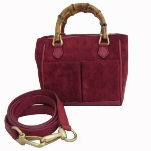 Gucci 2way Bag Bamboo Red Suede Leather Mini Handbag Shoulder Ladies | AlmaBagz
