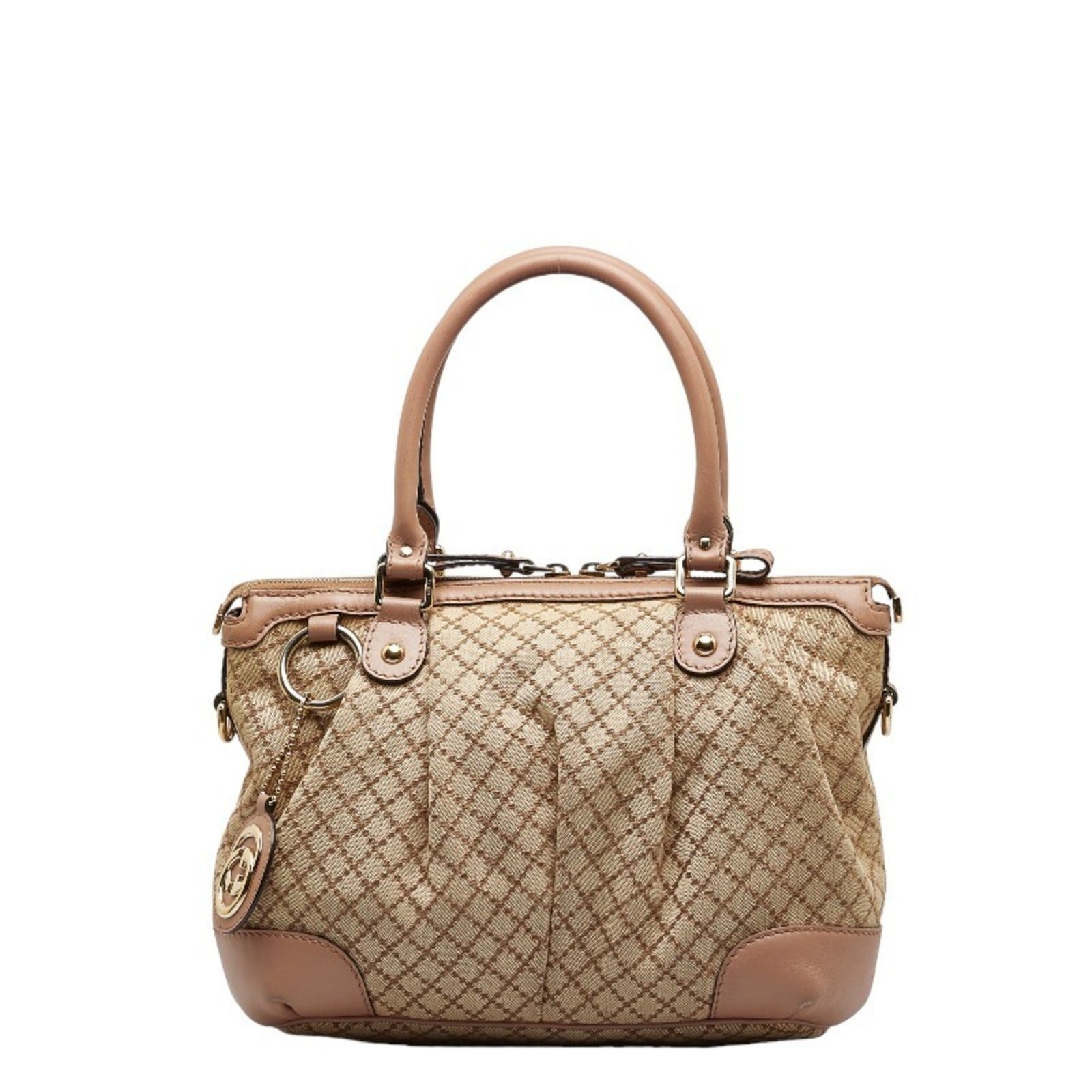 GUCCI Diamante Sookie Handbag Shoulder Bag 247902 Beige Pink Canvas Leather Women's | AlmaBagz