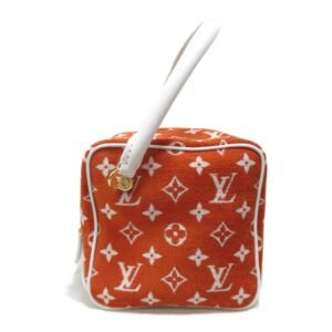 LOUIS VUITTON LV match square bag Red leather Monogram jacquard velvet M46212 | AlmaBagz