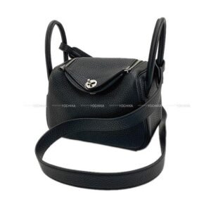 HERMES Shoulder bag Lindy 20 mini Noir (Black) Taurillon Clemence Silver HW Stamp | AlmaBagz