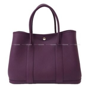 HERMES tote bag Garden Party 36 PM All Leather Cassis Veau Negonda Silver HW Stamp | AlmaBagz