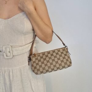 Gucci GG Beige/brown Canvas Pochette | AlmaBagz