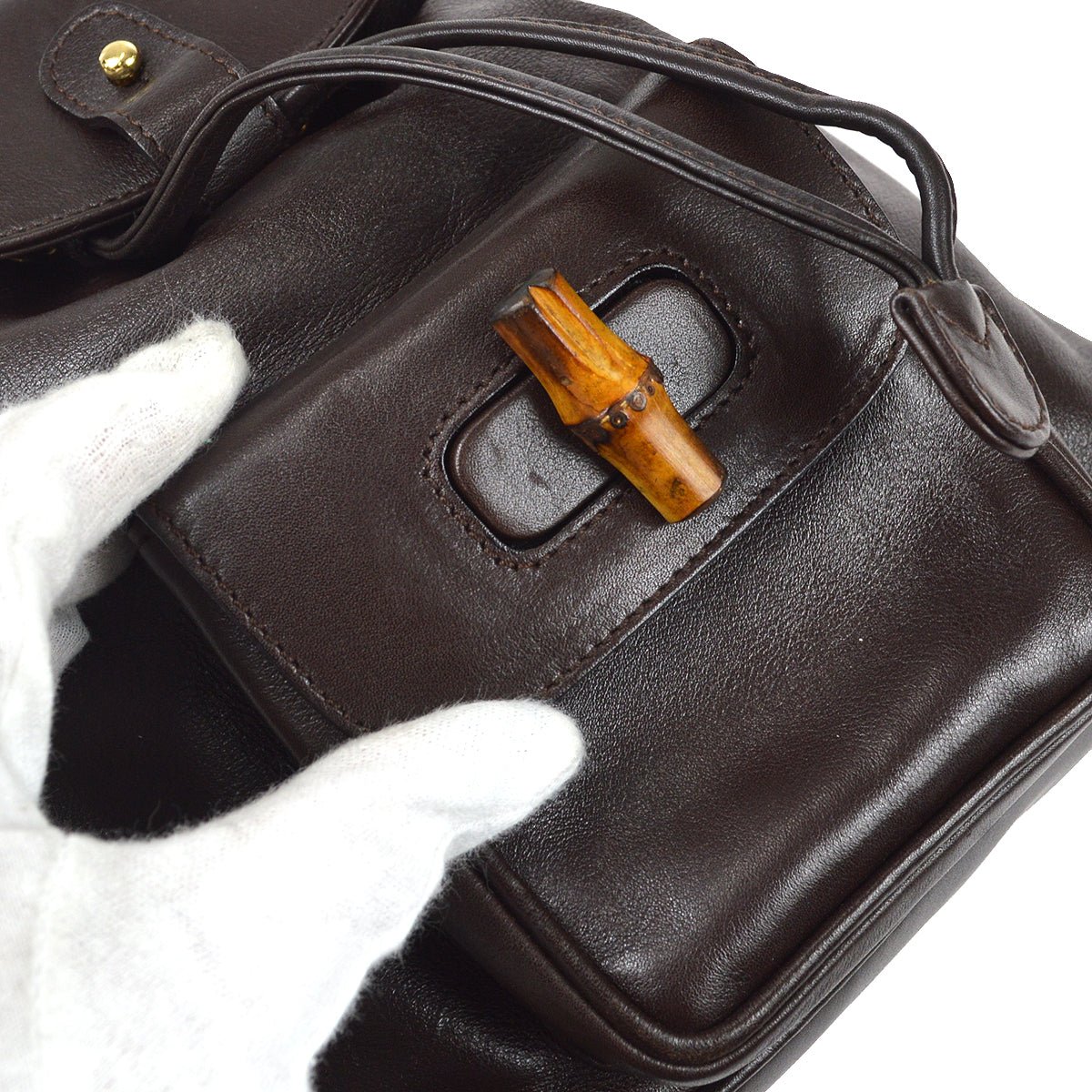 GUCCI 1990s Bamboo Backpack Small Brown 97631 | AlmaBagz - Image 6