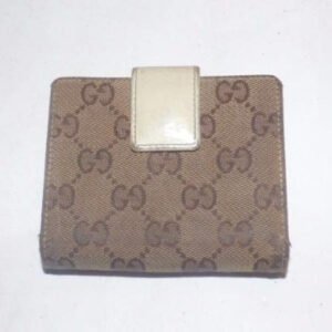 Gucci Brown Large G Logo Canvas & White Tri-fold | AlmaBagz