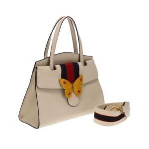 Gucci Ivory Leather Linea Medium Butterfly Totem Tote | AlmaBagz