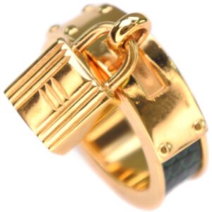 HERMES Scarf ring Leather brass gold Cadena motif Kelly Women Used | AlmaBagz