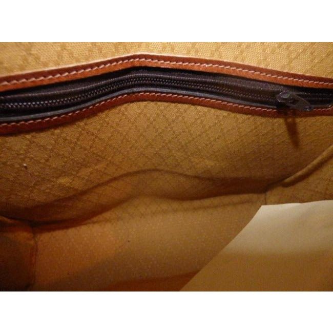 Gucci Vintage Shades Of Brown With Diagonal Rust Logo Print Leather Satchel | AlmaBagz