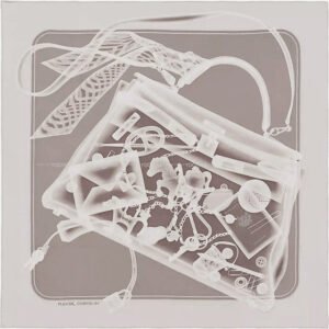 HERMES scarf Carre 90 PLEASE CHECK IN  Beige/Gris Perle Silk100% | AlmaBagz