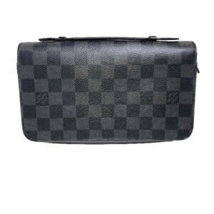 LOUIS VUITTON business bag N41503 Damier Grafitto Canvas Graphite Long Wallet Purse Damier Grafitte Zippy XL mens Used | AlmaBagz