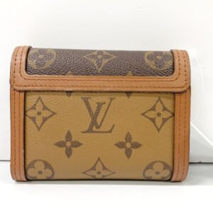 LOUIS VUITTON Coin case M68725 PVC, leather Brown camel Portefeuille Dauphine Monogram reverse compact Women Used | AlmaBagz
