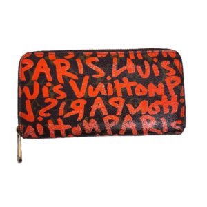LOUIS VUITTON Long Wallet Purse M93711 leather Brown x orange Zip Around Monogram graffiti Zippy wallet mens Used | AlmaBagz