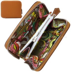 HERMES Bi-fold wallet Azap Silk in Compact Fantaisie Botanique Gold/Celeste/Chai Veau Epsom/Veau Barenia/Silk100% Silver HW Stamp | AlmaBagz