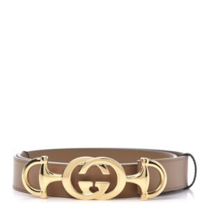 Gucci Leather Belt with Interlocking GG Horse bit Buckle in Taupe Brown | AlmaBagz